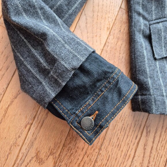 2 in 1 Geisha Jeans Denim Pinstripe Blazer Jean Jacket Layer - Picture 2 of 12